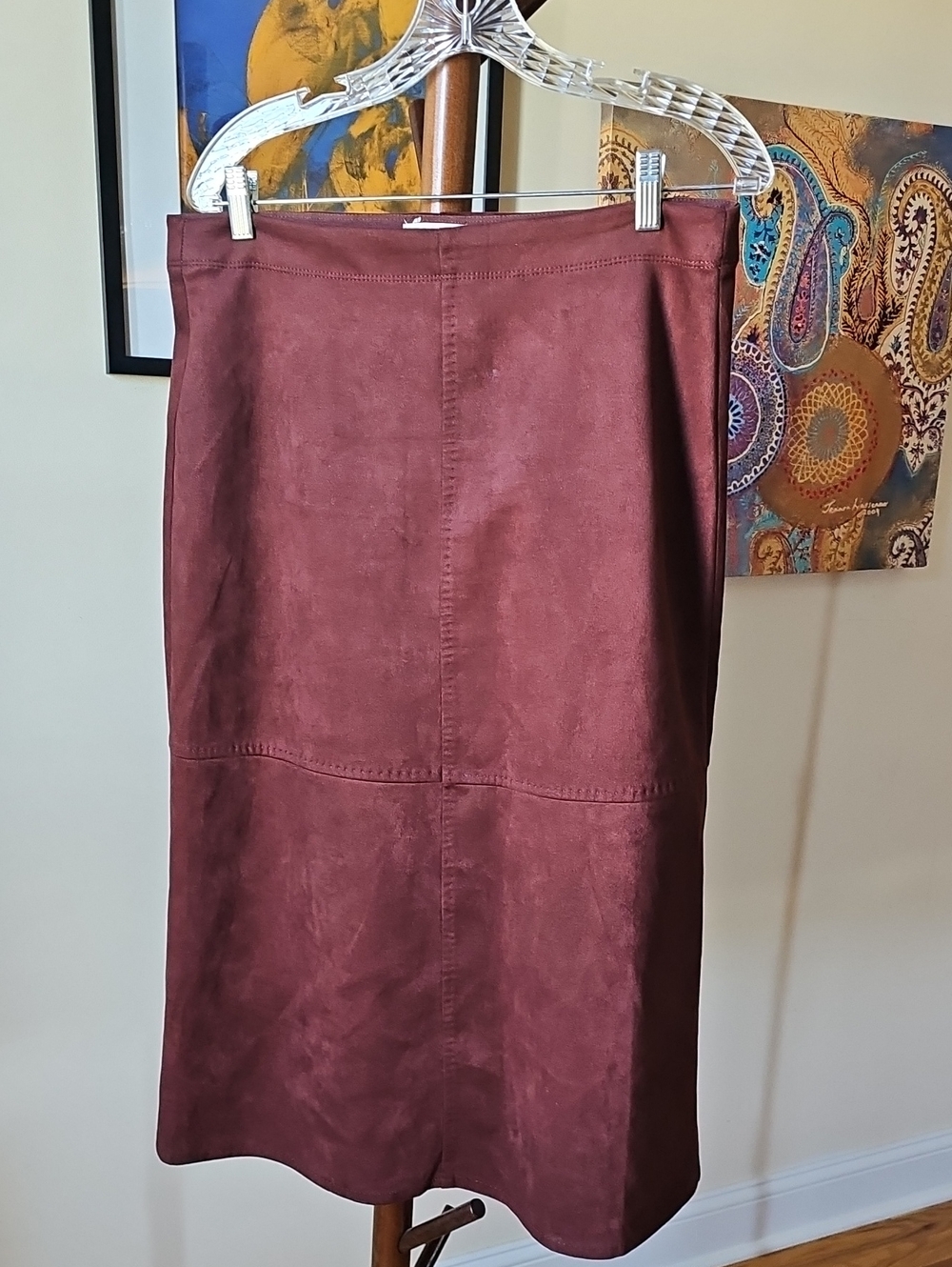 Max Studio Burgundy Faux Suede A-Line Skirt